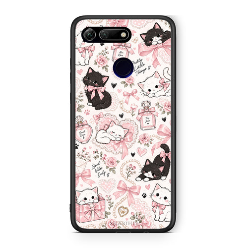 Θήκη Honor View 20 Pink Bows and Kittens Collage από τη Smartfits με σχέδιο στο πίσω μέρος και μαύρο περίβλημα | Honor View 20 Pink Bows and Kittens Collage case with colorful back and black bezels