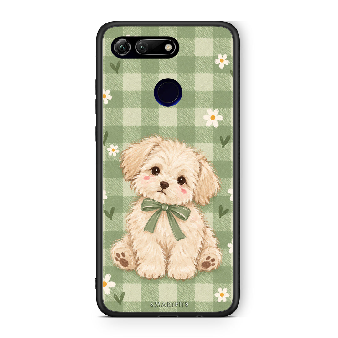 Θήκη Honor View 20 Puppy and Daisies on Sage Gingham από τη Smartfits με σχέδιο στο πίσω μέρος και μαύρο περίβλημα | Honor View 20 Puppy and Daisies on Sage Gingham case with colorful back and black bezels