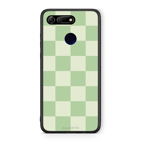 Θήκη Honor View 20 Sage and Cream Striped Checks από τη Smartfits με σχέδιο στο πίσω μέρος και μαύρο περίβλημα | Honor View 20 Sage and Cream Striped Checks case with colorful back and black bezels