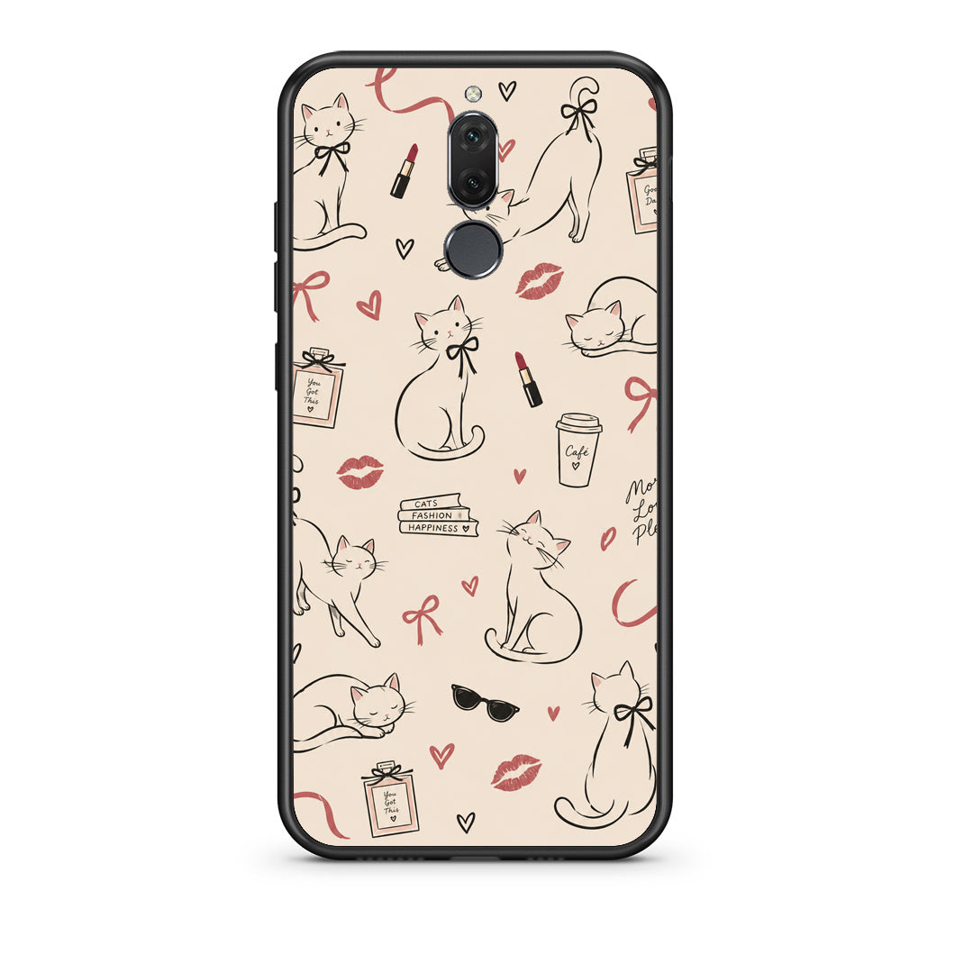 Θήκη Huawei Mate 10 Lite Minimal Cat and Fashion Doodles on Cream από τη Smartfits με σχέδιο στο πίσω μέρος και μαύρο περίβλημα | Huawei Mate 10 Lite Minimal Cat and Fashion Doodles on Cream case with colorful back and black bezels