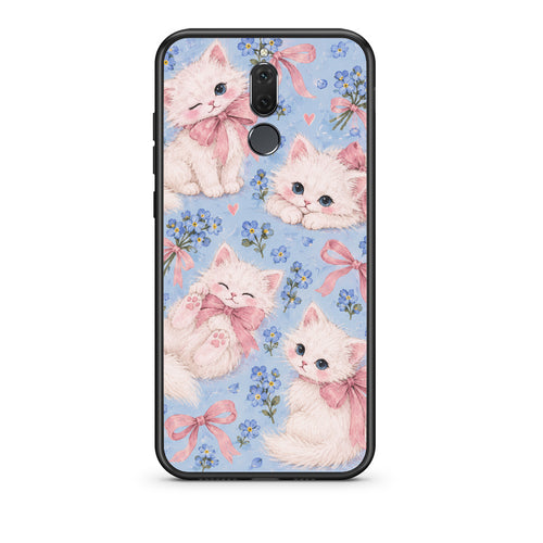 Θήκη Huawei Mate 10 Lite White Kittens and Blue Flowers Large από τη Smartfits με σχέδιο στο πίσω μέρος και μαύρο περίβλημα | Huawei Mate 10 Lite White Kittens and Blue Flowers Large case with colorful back and black bezels