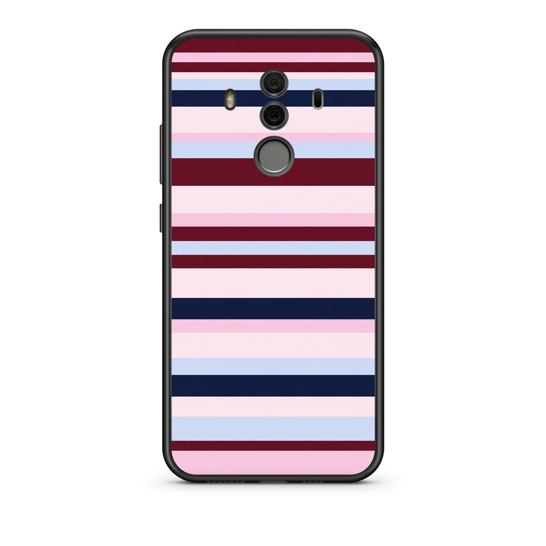 Θήκη Huawei Mate 10 Pro Burgundy Pink and Blue Horizontal Stripes από τη Smartfits με σχέδιο στο πίσω μέρος και μαύρο περίβλημα | Huawei Mate 10 Pro Burgundy Pink and Blue Horizontal Stripes case with colorful back and black bezels