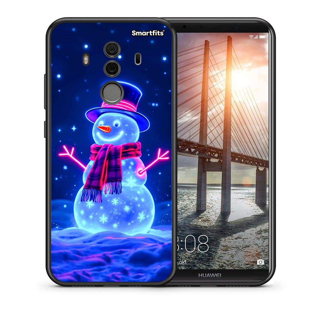 Θήκη Huawei Mate 10 Pro Christmas Neon Snowman από τη Smartfits με σχέδιο στο πίσω μέρος και μαύρο περίβλημα | Huawei Mate 10 Pro Christmas Neon Snowman case with colorful back and black bezels