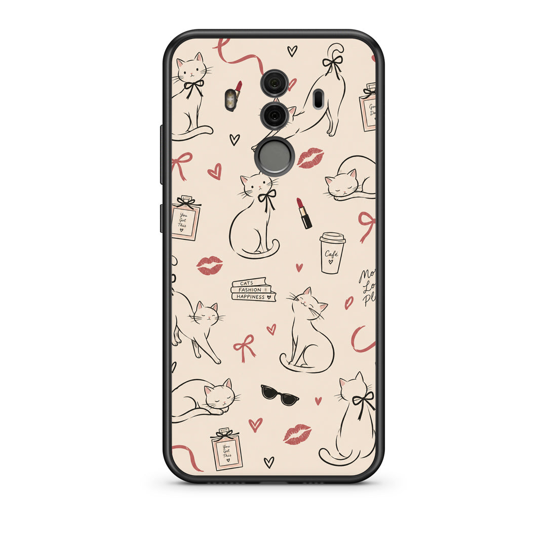 Θήκη Huawei Mate 10 Pro Minimal Cat and Fashion Doodles on Cream από τη Smartfits με σχέδιο στο πίσω μέρος και μαύρο περίβλημα | Huawei Mate 10 Pro Minimal Cat and Fashion Doodles on Cream case with colorful back and black bezels