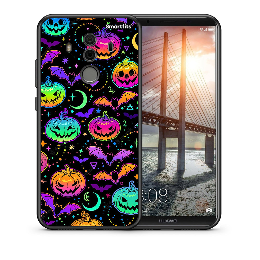 Θήκη Huawei Mate 10 Pro Neon Halloween από τη Smartfits με σχέδιο στο πίσω μέρος και μαύρο περίβλημα | Huawei Mate 10 Pro Neon Halloween case with colorful back and black bezels