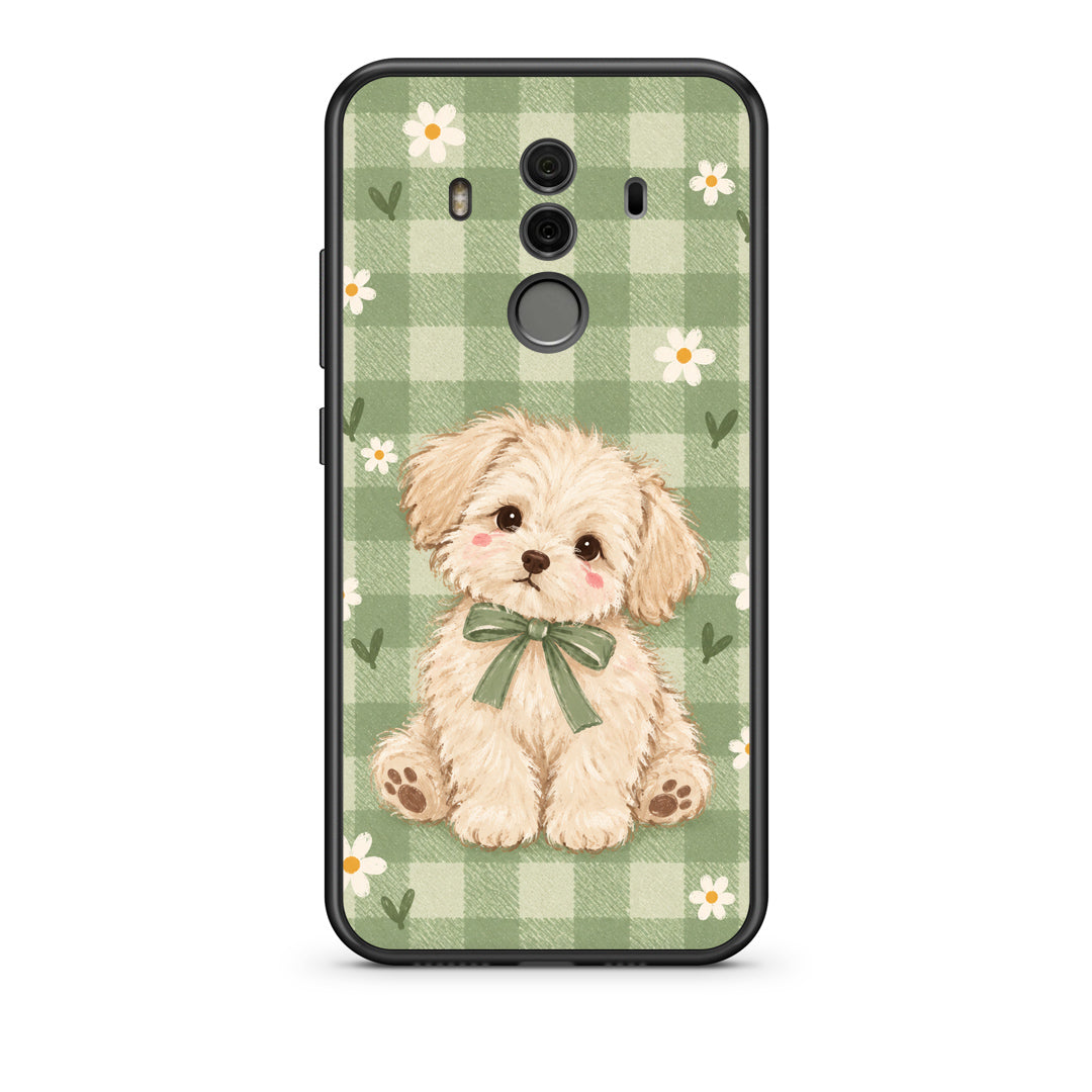 Θήκη Huawei Mate 10 Pro Puppy and Daisies on Sage Gingham από τη Smartfits με σχέδιο στο πίσω μέρος και μαύρο περίβλημα | Huawei Mate 10 Pro Puppy and Daisies on Sage Gingham case with colorful back and black bezels