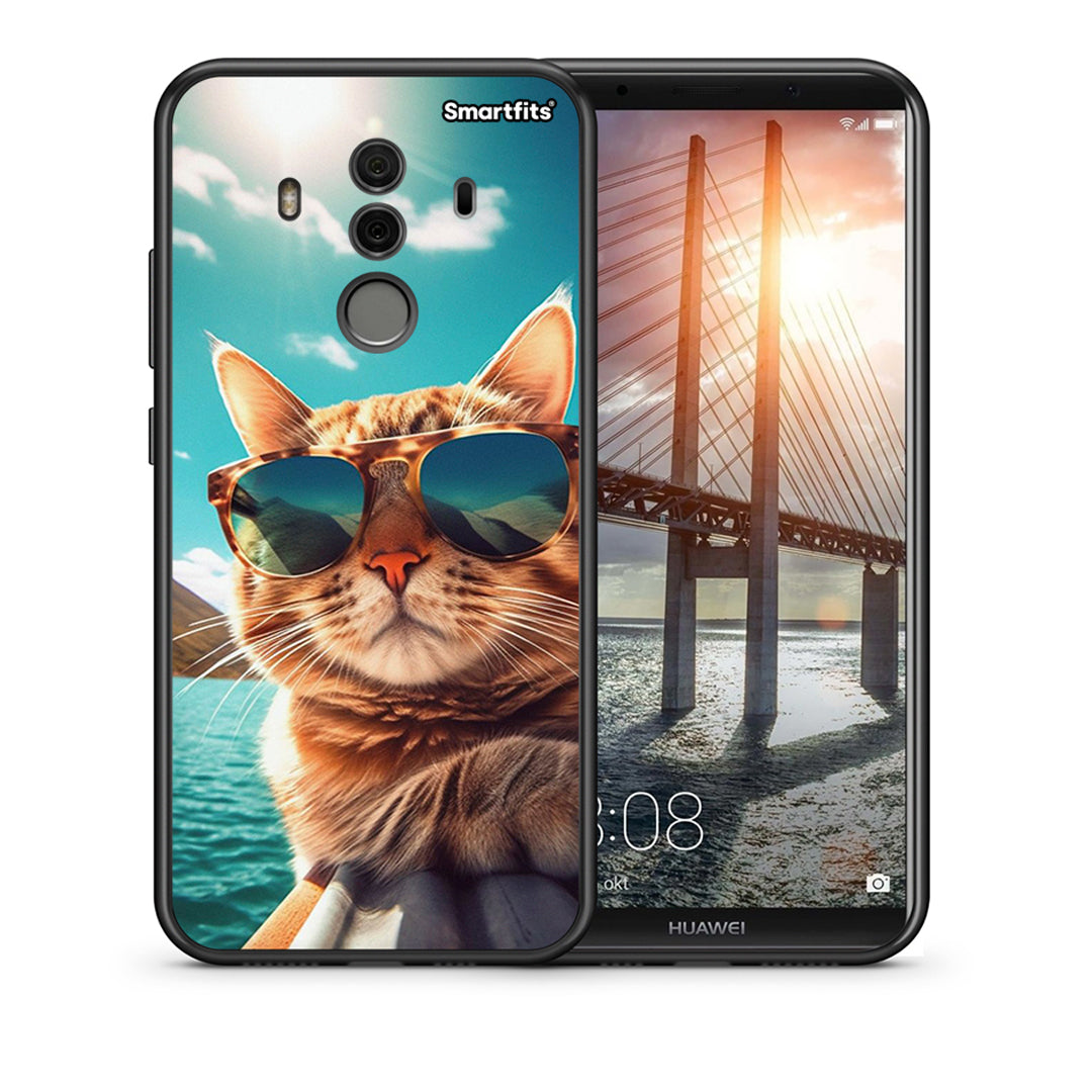 Θήκη Huawei Mate 10 Pro Summer Cat από τη Smartfits με σχέδιο στο πίσω μέρος και μαύρο περίβλημα | Huawei Mate 10 Pro Summer Cat case with colorful back and black bezels