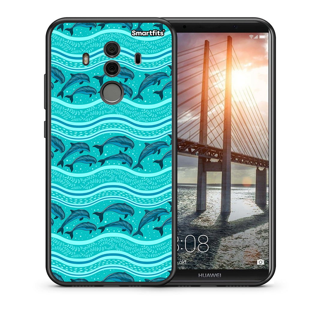 Θήκη Huawei Mate 10 Pro Swimming Dolphins από τη Smartfits με σχέδιο στο πίσω μέρος και μαύρο περίβλημα | Huawei Mate 10 Pro Swimming Dolphins case with colorful back and black bezels