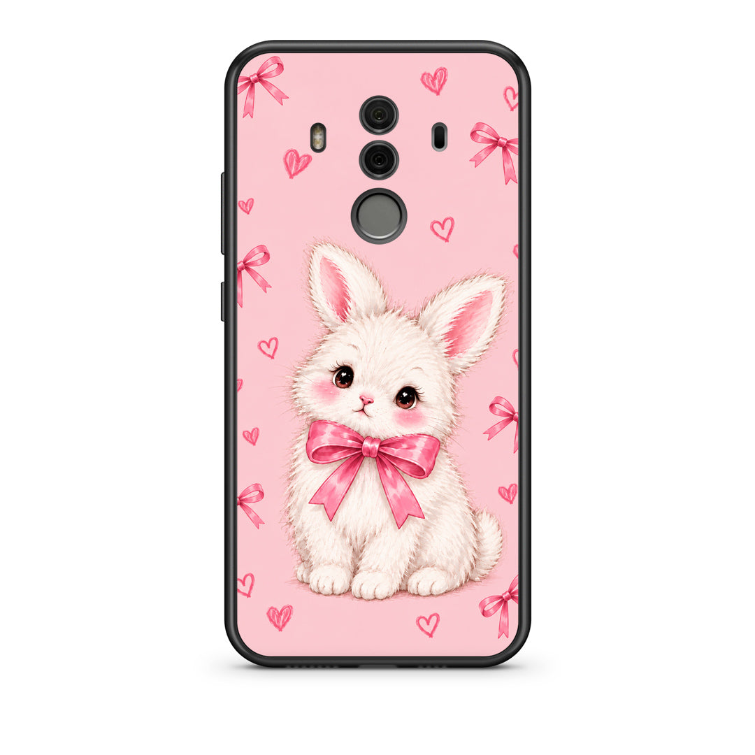 Θήκη Huawei Mate 10 Pro White Bunny and Pink Bows από τη Smartfits με σχέδιο στο πίσω μέρος και μαύρο περίβλημα | Huawei Mate 10 Pro White Bunny and Pink Bows case with colorful back and black bezels