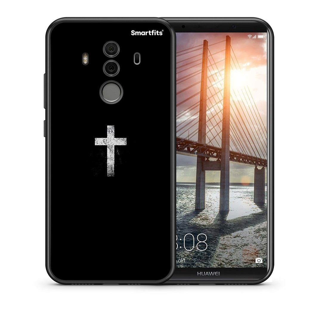 Θήκη Huawei Mate 10 Pro White Cross από τη Smartfits με σχέδιο στο πίσω μέρος και μαύρο περίβλημα | Huawei Mate 10 Pro White Cross case with colorful back and black bezels