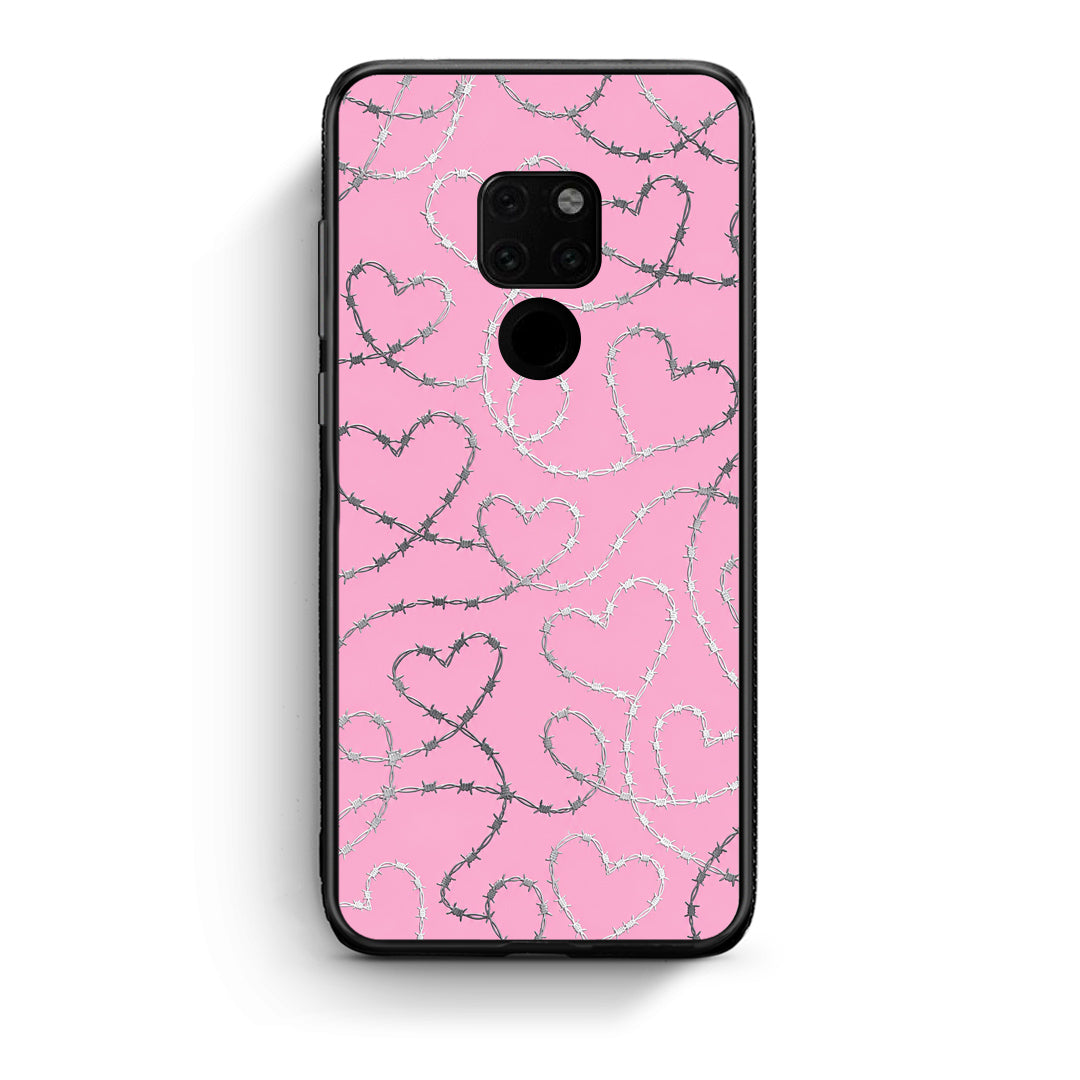 Θήκη Huawei Mate 20 Barbed Wire Hearts on Pink από τη Smartfits με σχέδιο στο πίσω μέρος και μαύρο περίβλημα | Huawei Mate 20 Barbed Wire Hearts on Pink case with colorful back and black bezels