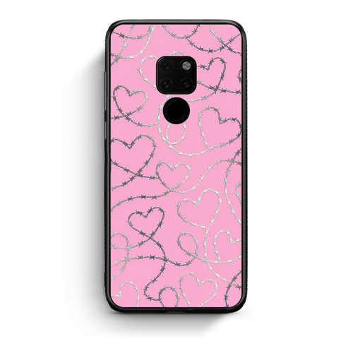 Θήκη Huawei Mate 20 Barbed Wire Hearts on Pink από τη Smartfits με σχέδιο στο πίσω μέρος και μαύρο περίβλημα | Huawei Mate 20 Barbed Wire Hearts on Pink case with colorful back and black bezels