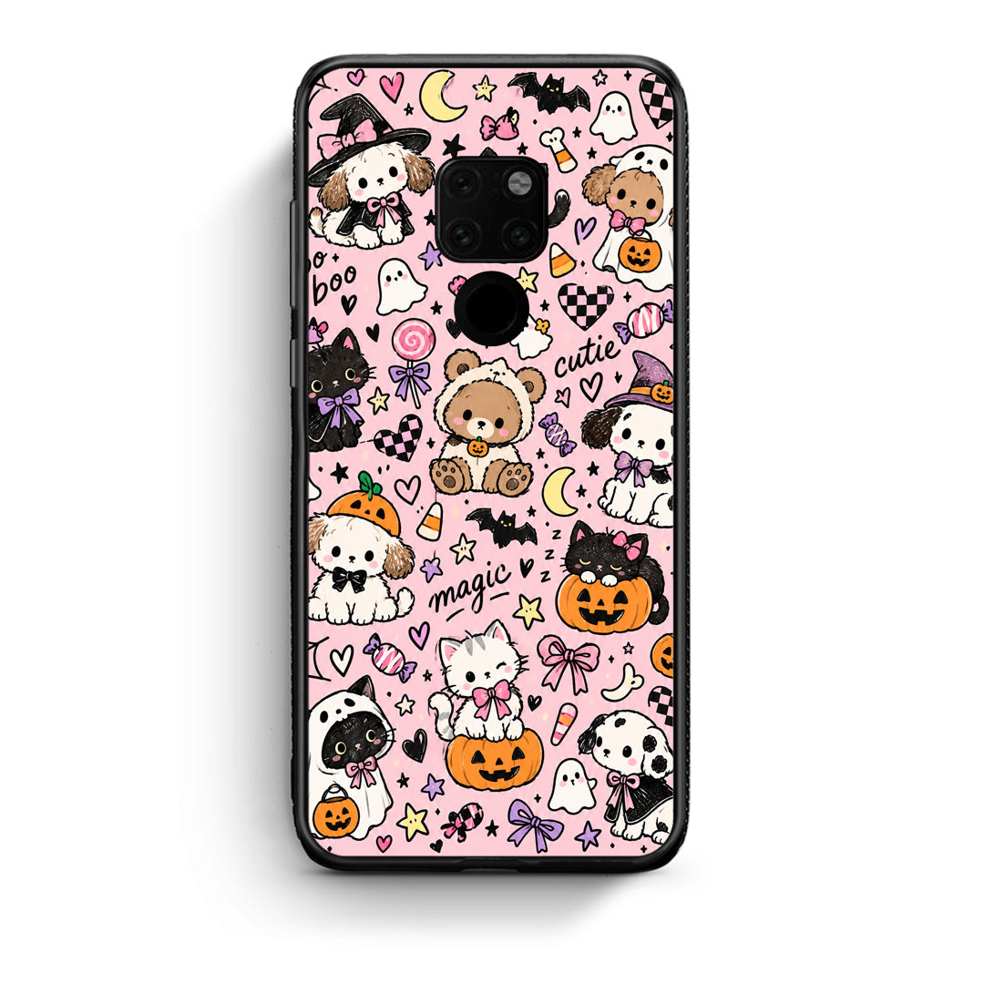 Θήκη Huawei Mate 20 Halloween Cute Animals on Pink από τη Smartfits με σχέδιο στο πίσω μέρος και μαύρο περίβλημα | Huawei Mate 20 Halloween Cute Animals on Pink case with colorful back and black bezels