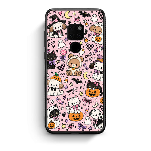 Θήκη Huawei Mate 20 Halloween Cute Animals on Pink από τη Smartfits με σχέδιο στο πίσω μέρος και μαύρο περίβλημα | Huawei Mate 20 Halloween Cute Animals on Pink case with colorful back and black bezels