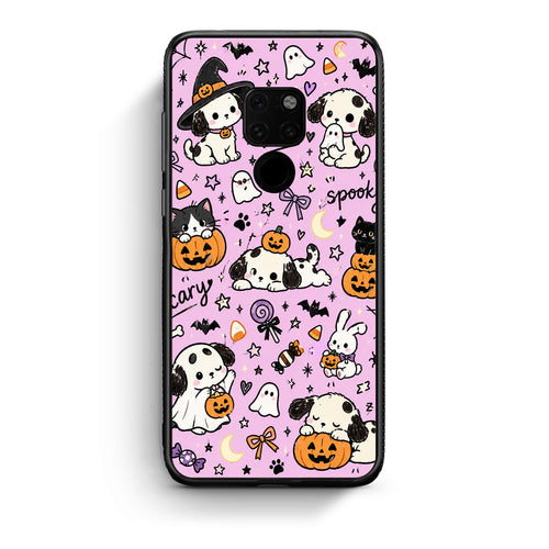 Θήκη Huawei Mate 20 Halloween Puppies and Friends on Lilac από τη Smartfits με σχέδιο στο πίσω μέρος και μαύρο περίβλημα | Huawei Mate 20 Halloween Puppies and Friends on Lilac case with colorful back and black bezels