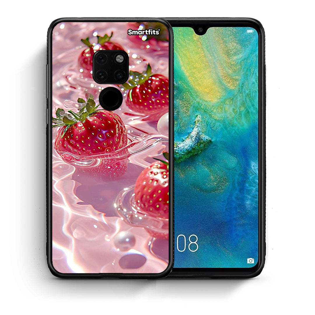 Θήκη Huawei Mate 20 Juicy Strawberries από τη Smartfits με σχέδιο στο πίσω μέρος και μαύρο περίβλημα | Huawei Mate 20 Juicy Strawberries case with colorful back and black bezels