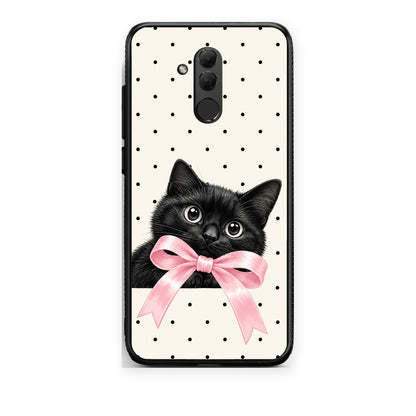 Θήκη Huawei Mate 20 Lite Black Kitten Pink Bow and Polka Dots από τη Smartfits με σχέδιο στο πίσω μέρος και μαύρο περίβλημα | Huawei Mate 20 Lite Black Kitten Pink Bow and Polka Dots case with colorful back and black bezels