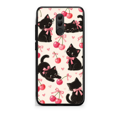 Θήκη Huawei Mate 20 Lite Black Kittens and Cherries on Cream από τη Smartfits με σχέδιο στο πίσω μέρος και μαύρο περίβλημα | Huawei Mate 20 Lite Black Kittens and Cherries on Cream case with colorful back and black bezels