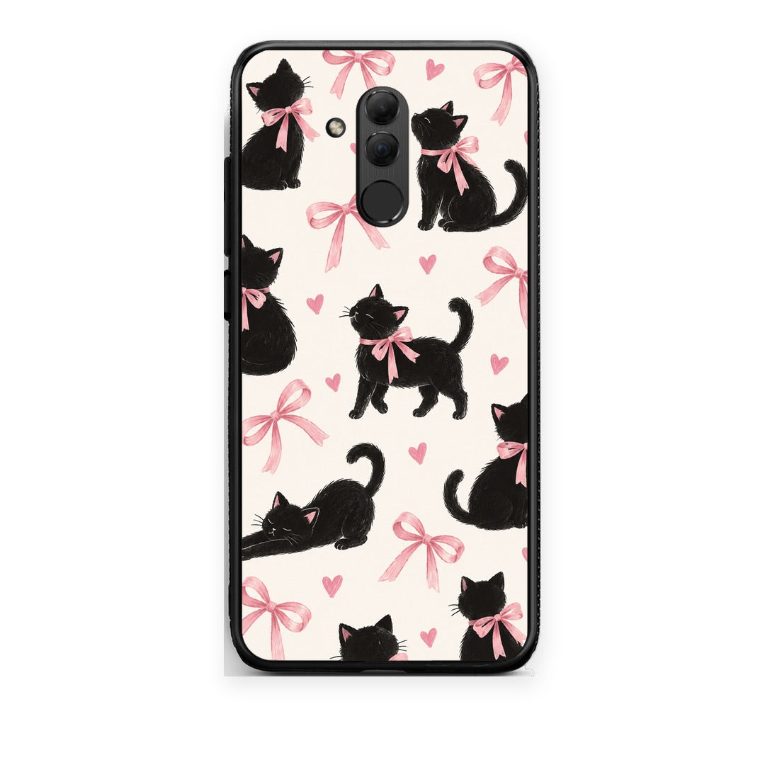 Θήκη Huawei Mate 20 Lite Black Kittens and Pink Bows on Cream Large από τη Smartfits με σχέδιο στο πίσω μέρος και μαύρο περίβλημα | Huawei Mate 20 Lite Black Kittens and Pink Bows on Cream Large case with colorful back and black bezels