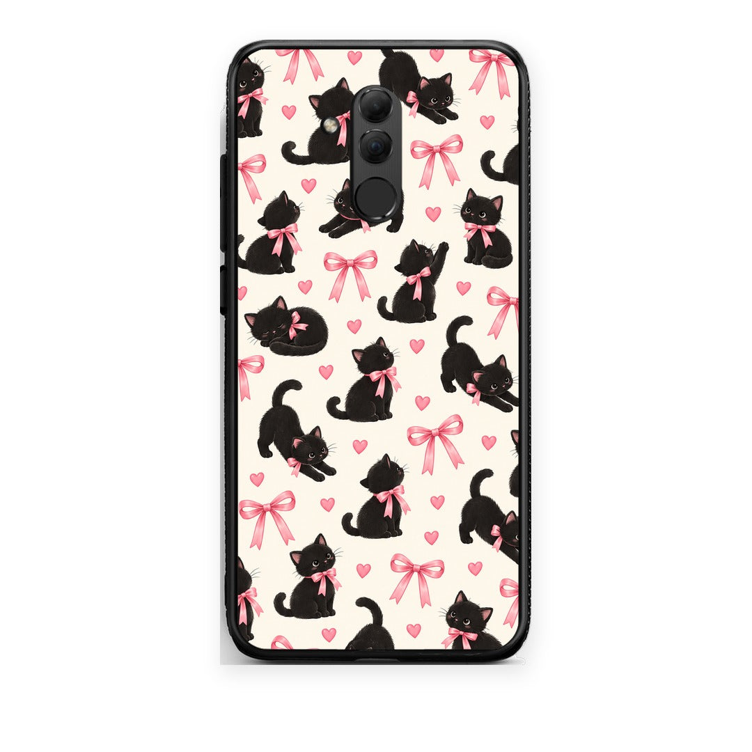 Θήκη Huawei Mate 20 Lite Black Kittens and Pink Bows on Cream Small από τη Smartfits με σχέδιο στο πίσω μέρος και μαύρο περίβλημα | Huawei Mate 20 Lite Black Kittens and Pink Bows on Cream Small case with colorful back and black bezels