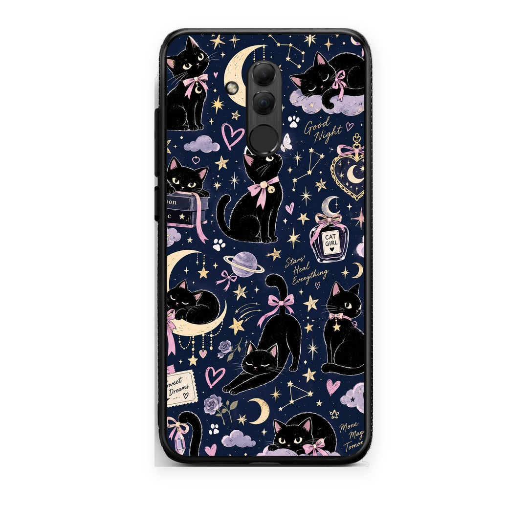 Θήκη Huawei Mate 20 Lite Celestial Black Cats on Navy από τη Smartfits με σχέδιο στο πίσω μέρος και μαύρο περίβλημα | Huawei Mate 20 Lite Celestial Black Cats on Navy case with colorful back and black bezels