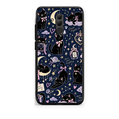 Θήκη Huawei Mate 20 Lite Celestial Black Cats on Navy από τη Smartfits με σχέδιο στο πίσω μέρος και μαύρο περίβλημα | Huawei Mate 20 Lite Celestial Black Cats on Navy case with colorful back and black bezels