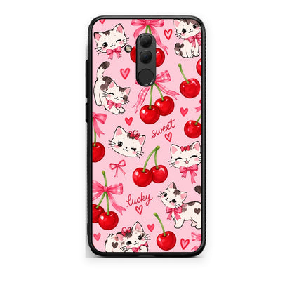 Θήκη Huawei Mate 20 Lite Cherries Bows and Kittens on Pink από τη Smartfits με σχέδιο στο πίσω μέρος και μαύρο περίβλημα | Huawei Mate 20 Lite Cherries Bows and Kittens on Pink case with colorful back and black bezels