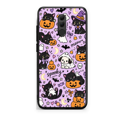 Θήκη Huawei Mate 20 Lite Halloween Black Cats on Lilac από τη Smartfits με σχέδιο στο πίσω μέρος και μαύρο περίβλημα | Huawei Mate 20 Lite Halloween Black Cats on Lilac case with colorful back and black bezels