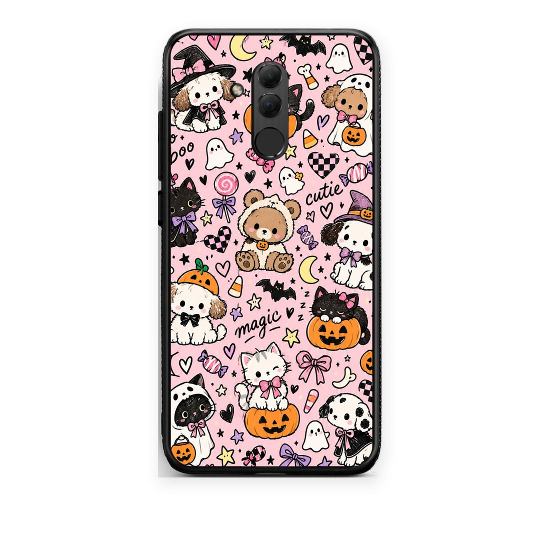Θήκη Huawei Mate 20 Lite Halloween Cute Animals on Pink από τη Smartfits με σχέδιο στο πίσω μέρος και μαύρο περίβλημα | Huawei Mate 20 Lite Halloween Cute Animals on Pink case with colorful back and black bezels