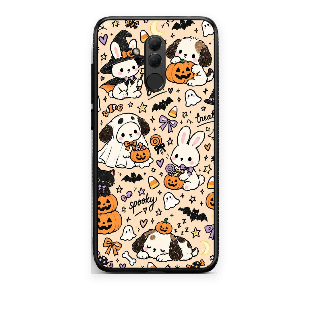 Θήκη Huawei Mate 20 Lite Halloween Puppies and Friends on Cream από τη Smartfits με σχέδιο στο πίσω μέρος και μαύρο περίβλημα | Huawei Mate 20 Lite Halloween Puppies and Friends on Cream case with colorful back and black bezels