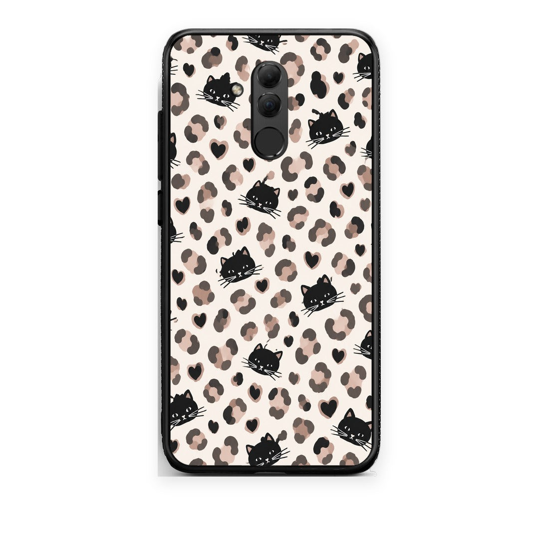 Θήκη Huawei Mate 20 Lite Leopard Spots and Black Cats on Cream από τη Smartfits με σχέδιο στο πίσω μέρος και μαύρο περίβλημα | Huawei Mate 20 Lite Leopard Spots and Black Cats on Cream case with colorful back and black bezels