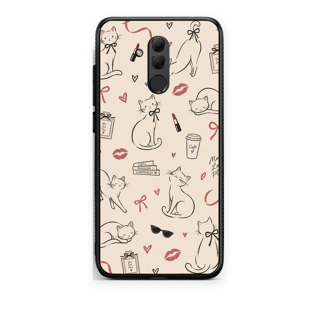 Θήκη Huawei Mate 20 Lite Minimal Cat and Fashion Doodles on Cream από τη Smartfits με σχέδιο στο πίσω μέρος και μαύρο περίβλημα | Huawei Mate 20 Lite Minimal Cat and Fashion Doodles on Cream case with colorful back and black bezels