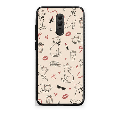 Θήκη Huawei Mate 20 Lite Minimal Cat and Fashion Doodles on Cream από τη Smartfits με σχέδιο στο πίσω μέρος και μαύρο περίβλημα | Huawei Mate 20 Lite Minimal Cat and Fashion Doodles on Cream case with colorful back and black bezels