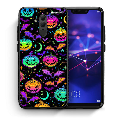 Θήκη Huawei Mate 20 Lite Neon Halloween από τη Smartfits με σχέδιο στο πίσω μέρος και μαύρο περίβλημα | Huawei Mate 20 Lite Neon Halloween case with colorful back and black bezels