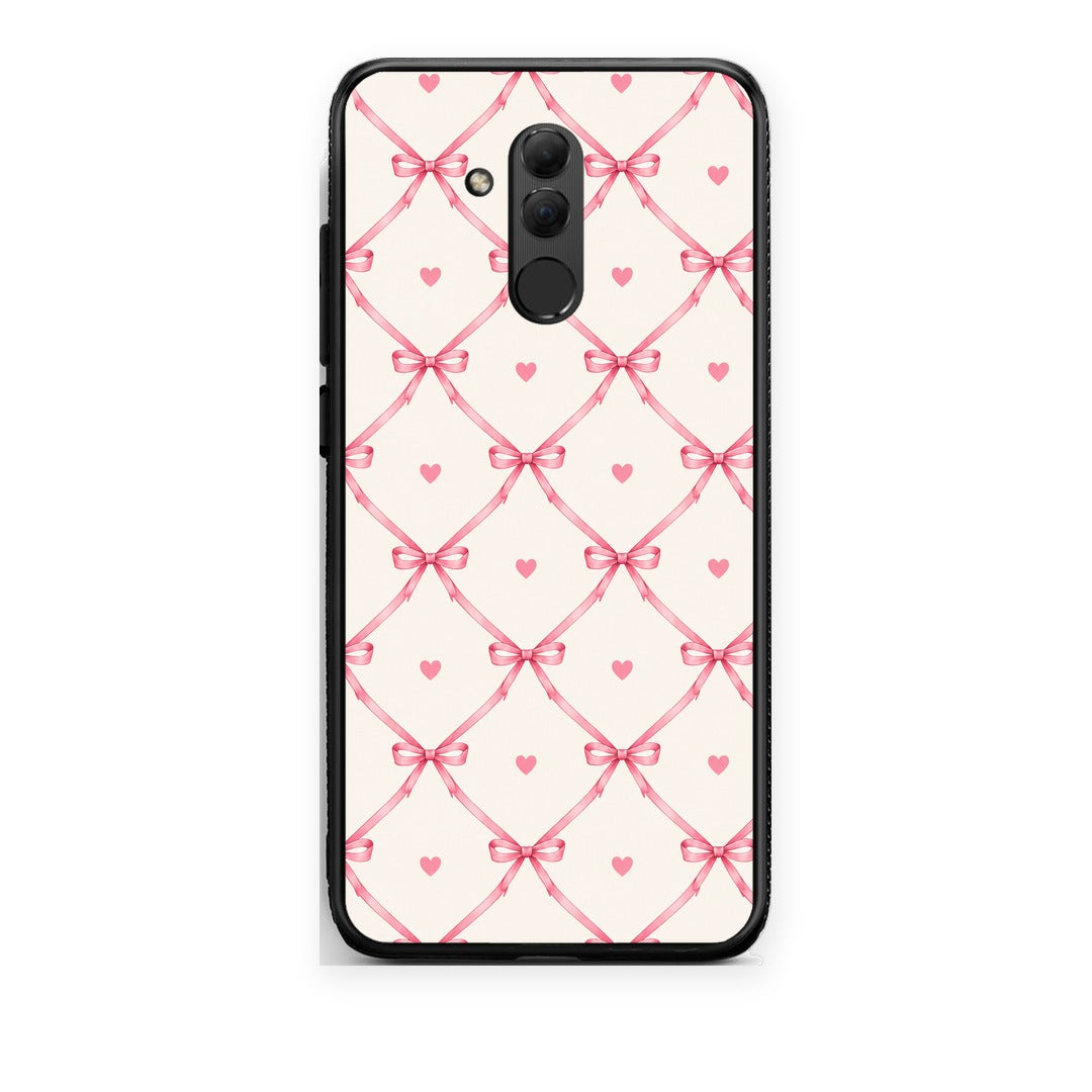 Θήκη Huawei Mate 20 Lite Pink Bow Lattice and Hearts on Cream από τη Smartfits με σχέδιο στο πίσω μέρος και μαύρο περίβλημα | Huawei Mate 20 Lite Pink Bow Lattice and Hearts on Cream case with colorful back and black bezels