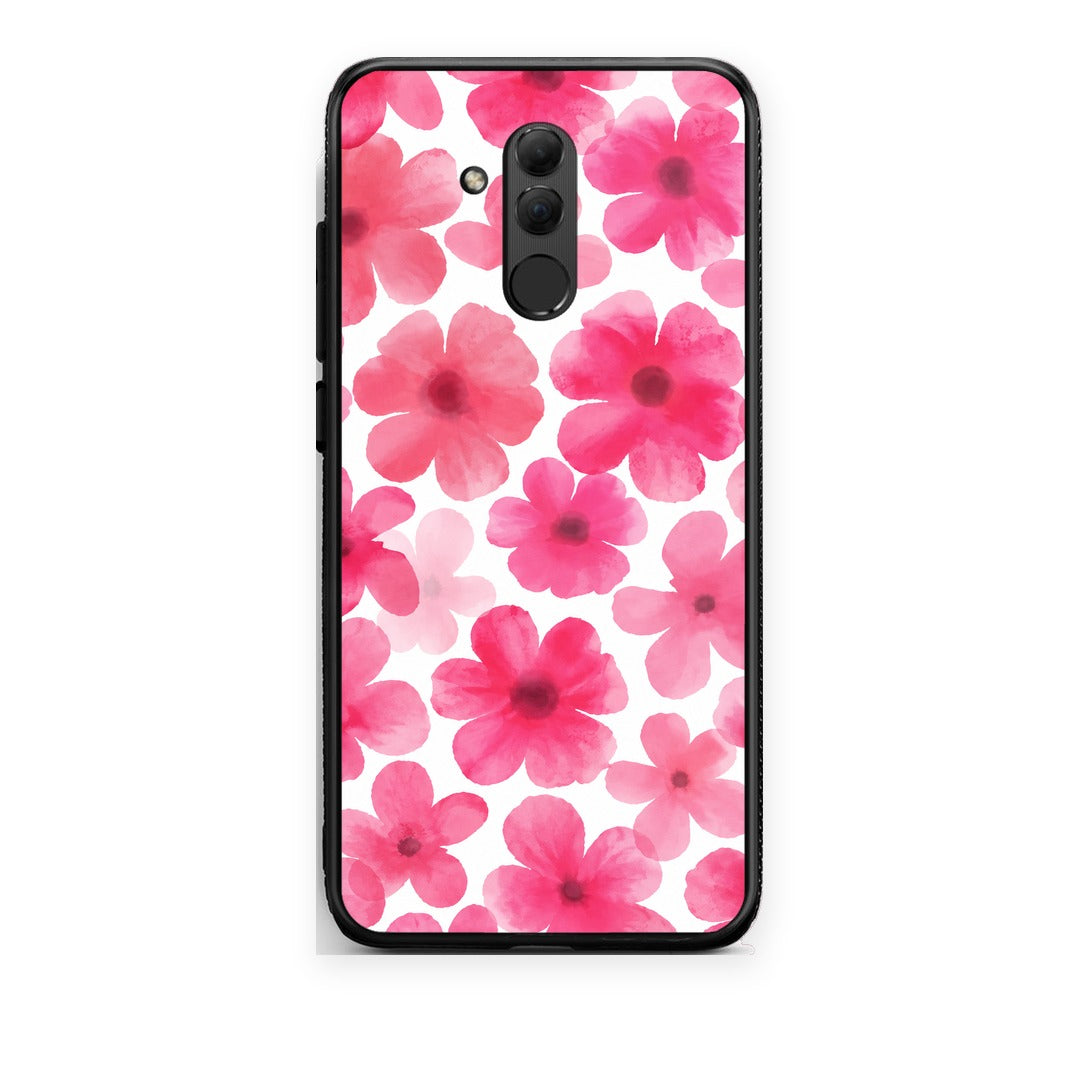 Θήκη Huawei Mate 20 Lite Pink Watercolour Flowers on White από τη Smartfits με σχέδιο στο πίσω μέρος και μαύρο περίβλημα | Huawei Mate 20 Lite Pink Watercolour Flowers on White case with colorful back and black bezels