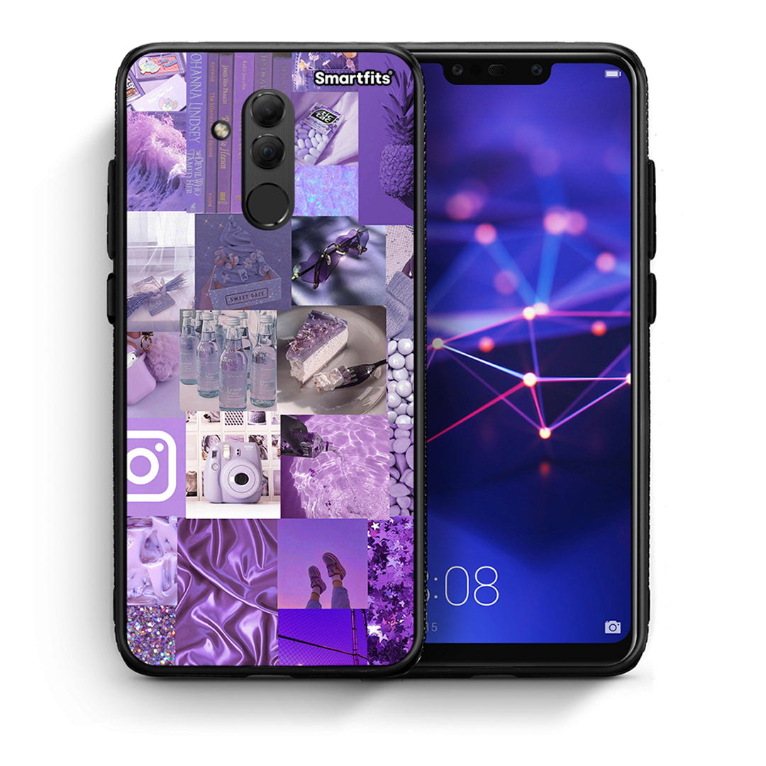 Θήκη Huawei Mate 20 Lite Purple Aesthetic Collage από τη Smartfits με σχέδιο στο πίσω μέρος και μαύρο περίβλημα | Huawei Mate 20 Lite Purple Aesthetic Collage case with colorful back and black bezels