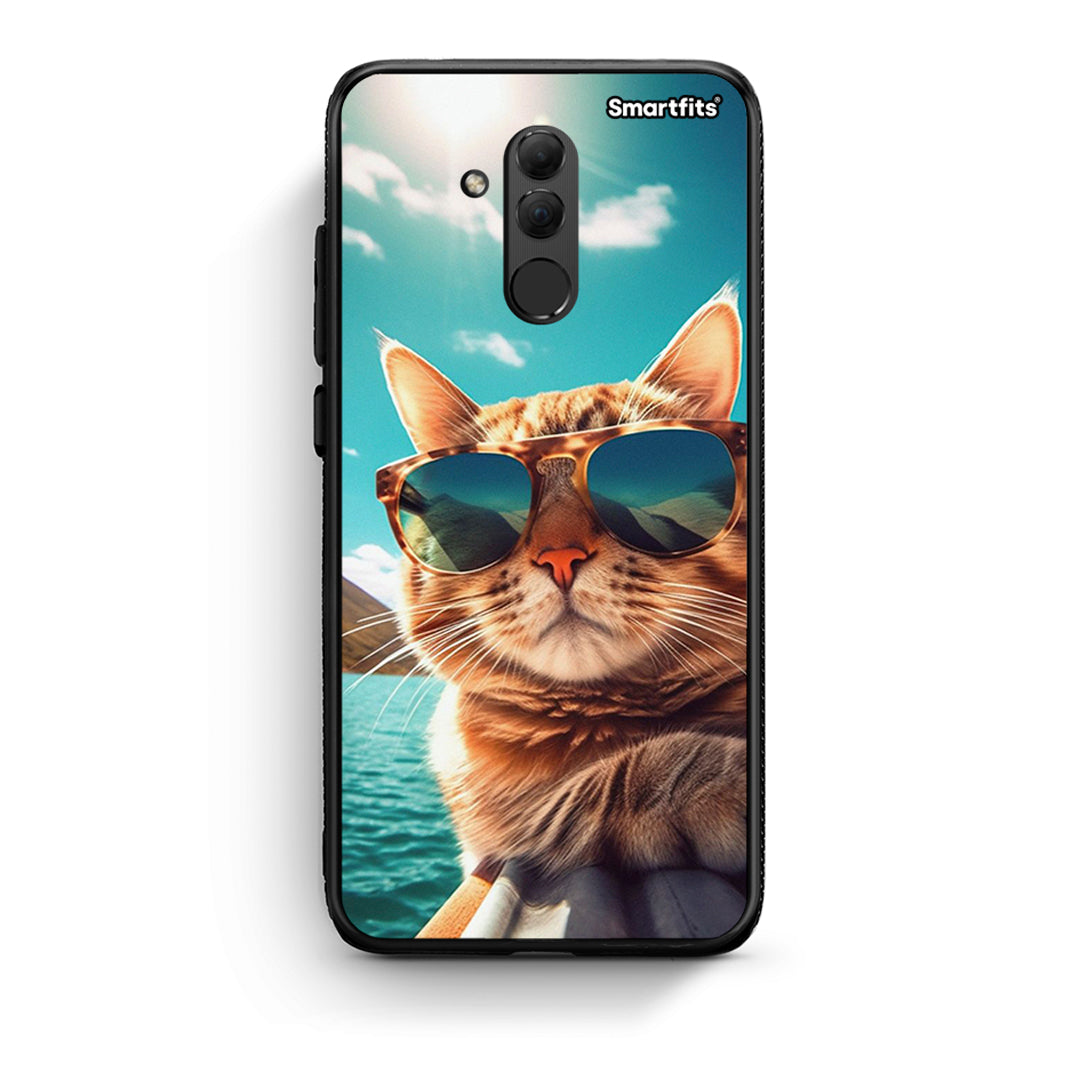 Huawei Mate 20 Lite Summer Cat θήκη από τη Smartfits με σχέδιο στο πίσω μέρος και μαύρο περίβλημα | Smartphone case with colorful back and black bezels by Smartfits