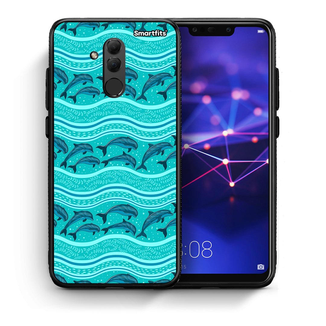 Θήκη Huawei Mate 20 Lite Swimming Dolphins από τη Smartfits με σχέδιο στο πίσω μέρος και μαύρο περίβλημα | Huawei Mate 20 Lite Swimming Dolphins case with colorful back and black bezels