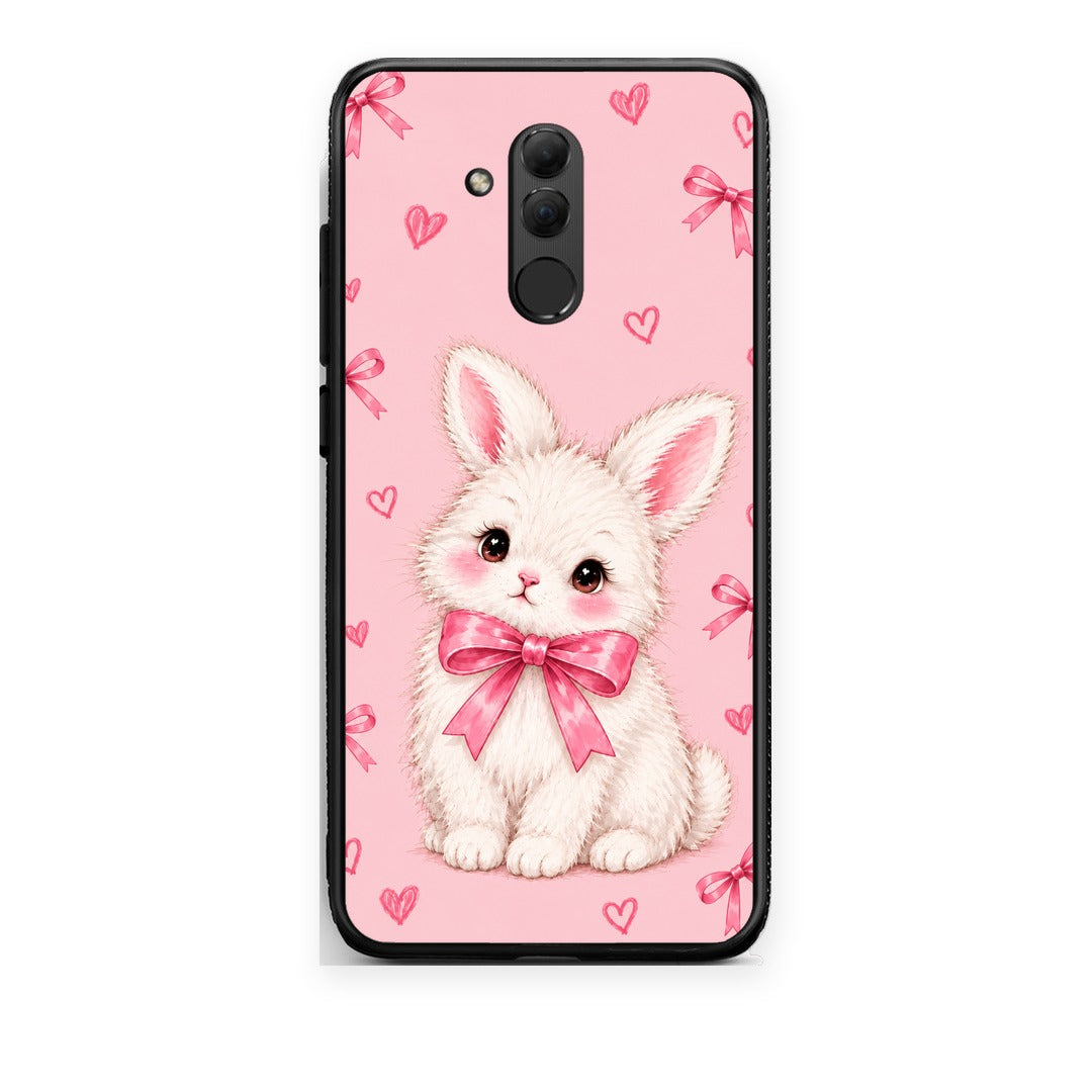Θήκη Huawei Mate 20 Lite White Bunny and Pink Bows από τη Smartfits με σχέδιο στο πίσω μέρος και μαύρο περίβλημα | Huawei Mate 20 Lite White Bunny and Pink Bows case with colorful back and black bezels