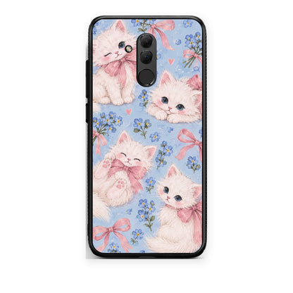 Θήκη Huawei Mate 20 Lite White Kittens and Blue Flowers Large από τη Smartfits με σχέδιο στο πίσω μέρος και μαύρο περίβλημα | Huawei Mate 20 Lite White Kittens and Blue Flowers Large case with colorful back and black bezels