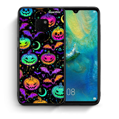 Θήκη Huawei Mate 20 Neon Halloween από τη Smartfits με σχέδιο στο πίσω μέρος και μαύρο περίβλημα | Huawei Mate 20 Neon Halloween case with colorful back and black bezels