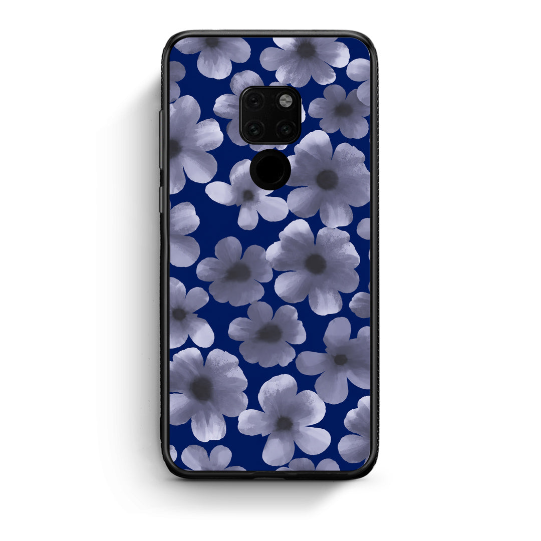 Θήκη Huawei Mate 20 Pale Blue Flowers on Navy από τη Smartfits με σχέδιο στο πίσω μέρος και μαύρο περίβλημα | Huawei Mate 20 Pale Blue Flowers on Navy case with colorful back and black bezels