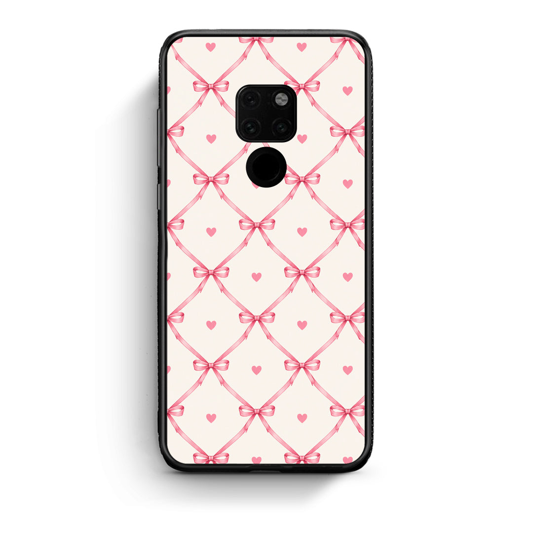 Θήκη Huawei Mate 20 Pink Bow Lattice and Hearts on Cream από τη Smartfits με σχέδιο στο πίσω μέρος και μαύρο περίβλημα | Huawei Mate 20 Pink Bow Lattice and Hearts on Cream case with colorful back and black bezels