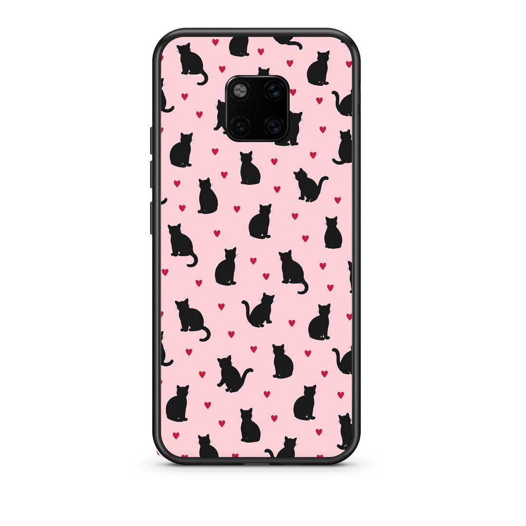 Θήκη Huawei Mate 20 Pro Black Cat Silhouettes and Hearts on Pink από τη Smartfits με σχέδιο στο πίσω μέρος και μαύρο περίβλημα | Huawei Mate 20 Pro Black Cat Silhouettes and Hearts on Pink case with colorful back and black bezels