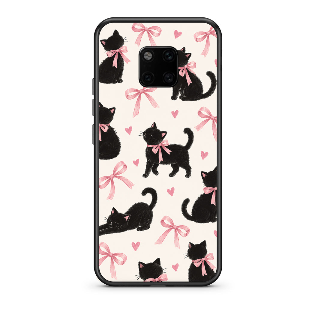 Θήκη Huawei Mate 20 Pro Black Kittens and Pink Bows on Cream Large από τη Smartfits με σχέδιο στο πίσω μέρος και μαύρο περίβλημα | Huawei Mate 20 Pro Black Kittens and Pink Bows on Cream Large case with colorful back and black bezels