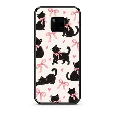 Θήκη Huawei Mate 20 Pro Black Kittens and Pink Bows on Cream Large από τη Smartfits με σχέδιο στο πίσω μέρος και μαύρο περίβλημα | Huawei Mate 20 Pro Black Kittens and Pink Bows on Cream Large case with colorful back and black bezels