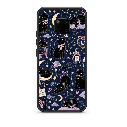 Θήκη Huawei Mate 20 Pro Celestial Black Cats on Navy από τη Smartfits με σχέδιο στο πίσω μέρος και μαύρο περίβλημα | Huawei Mate 20 Pro Celestial Black Cats on Navy case with colorful back and black bezels