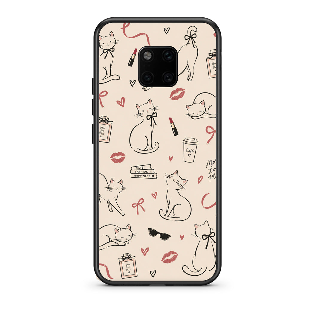 Θήκη Huawei Mate 20 Pro Minimal Cat and Fashion Doodles on Cream από τη Smartfits με σχέδιο στο πίσω μέρος και μαύρο περίβλημα | Huawei Mate 20 Pro Minimal Cat and Fashion Doodles on Cream case with colorful back and black bezels