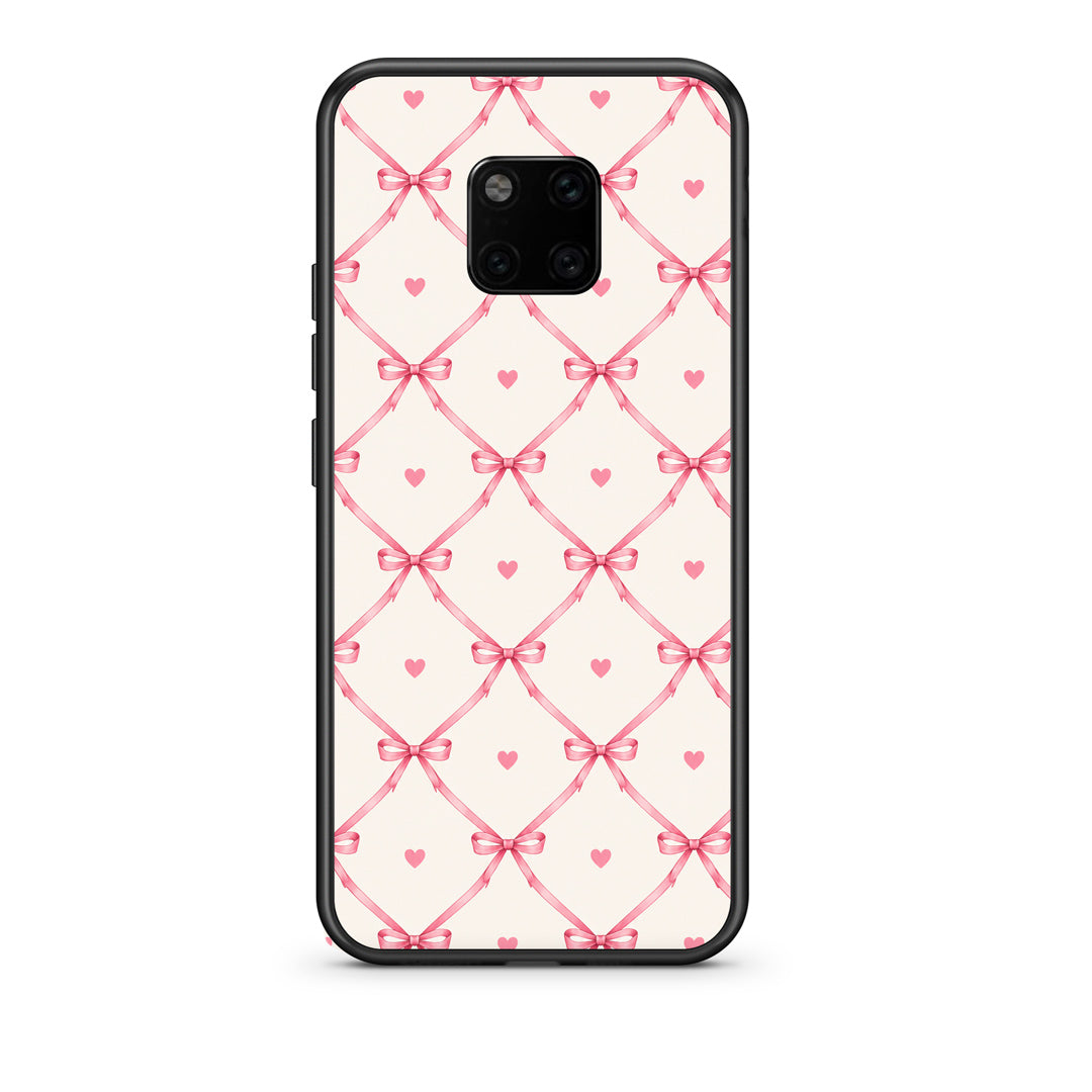 Θήκη Huawei Mate 20 Pro Pink Bow Lattice and Hearts on Cream από τη Smartfits με σχέδιο στο πίσω μέρος και μαύρο περίβλημα | Huawei Mate 20 Pro Pink Bow Lattice and Hearts on Cream case with colorful back and black bezels